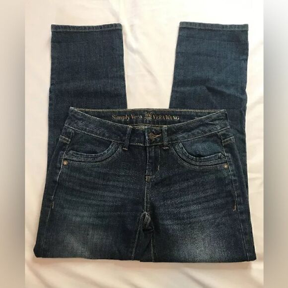 Simply Vera Vera Wang Women's Straight Cut Dark Wash Ankle Cropped Jeans - Sz 2 - Picture 2 of 11